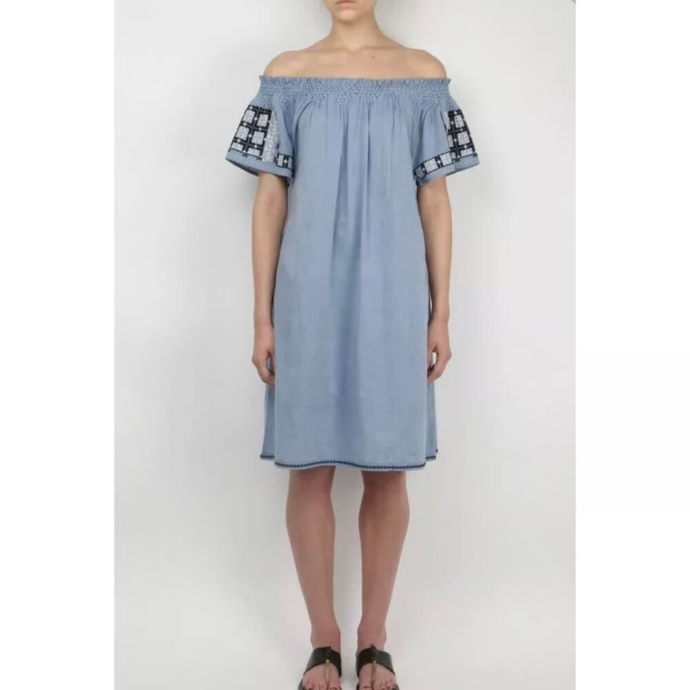 Ulla Johnson Jonas Dress Chambray Off Shoulder Denim Size 4